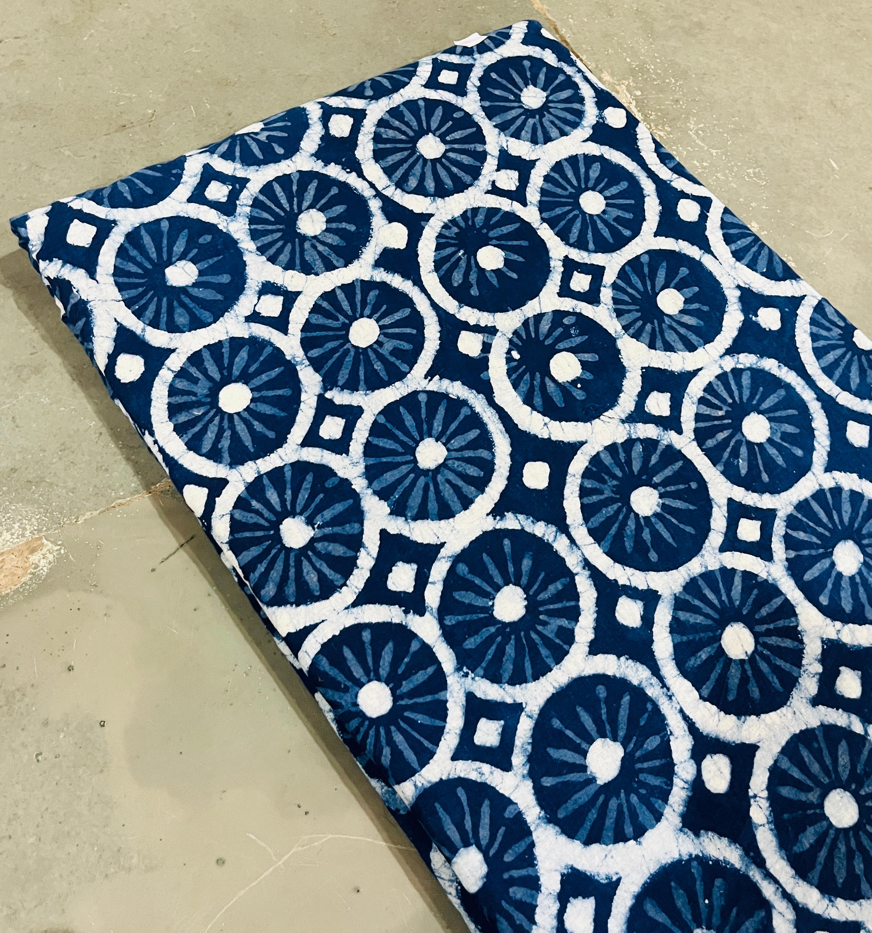 Indigo big geometrical Dabu handblock cotton fabric, bold pure cotton wholesale textile