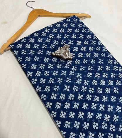 Indigo butti Dabu handblock printed pure cotton fabric, traditional mud resist design for wholesale supply