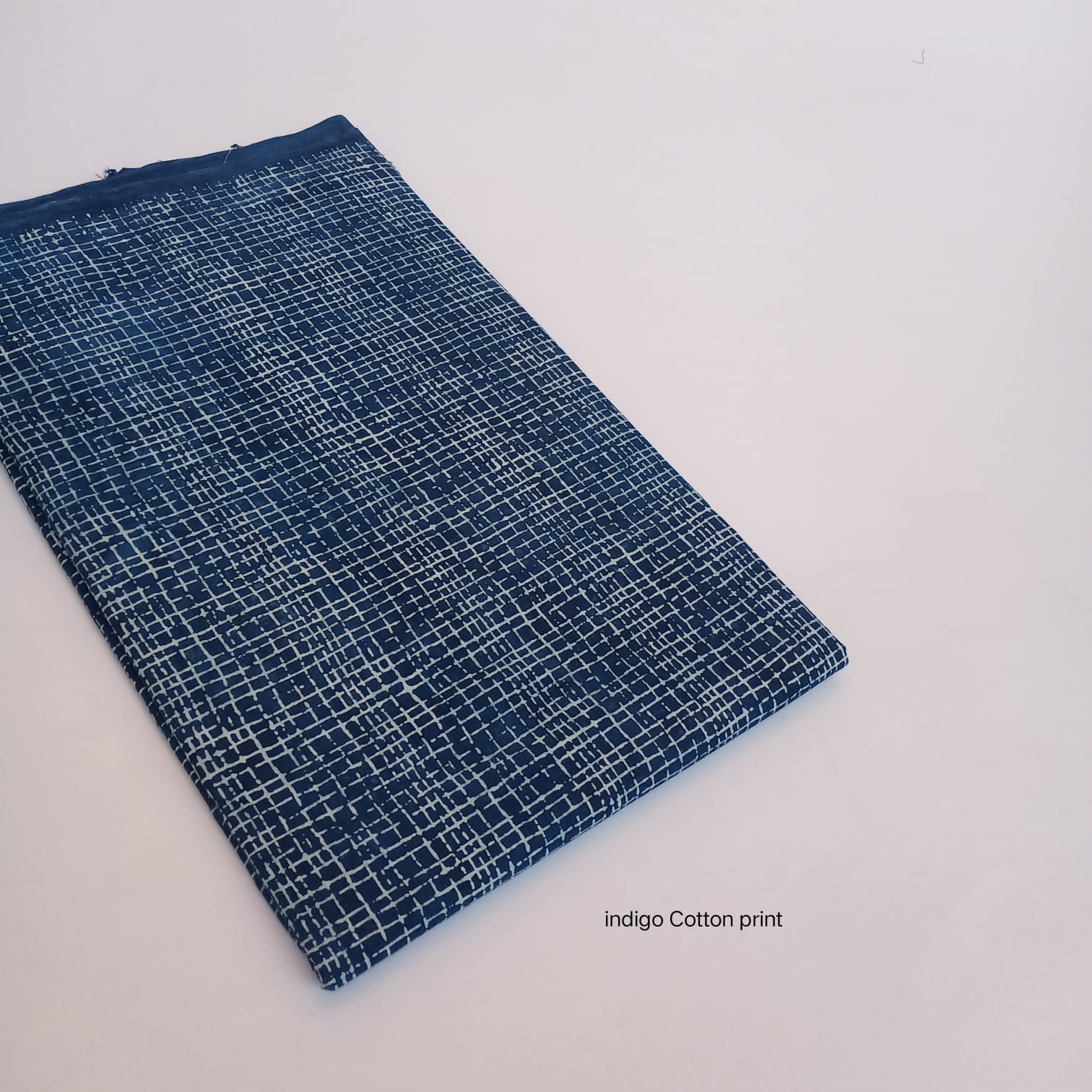 Indigo chex abstract dabu handblock printed pure cotton fabric, geometric artisan textile for wholesale sourcing
