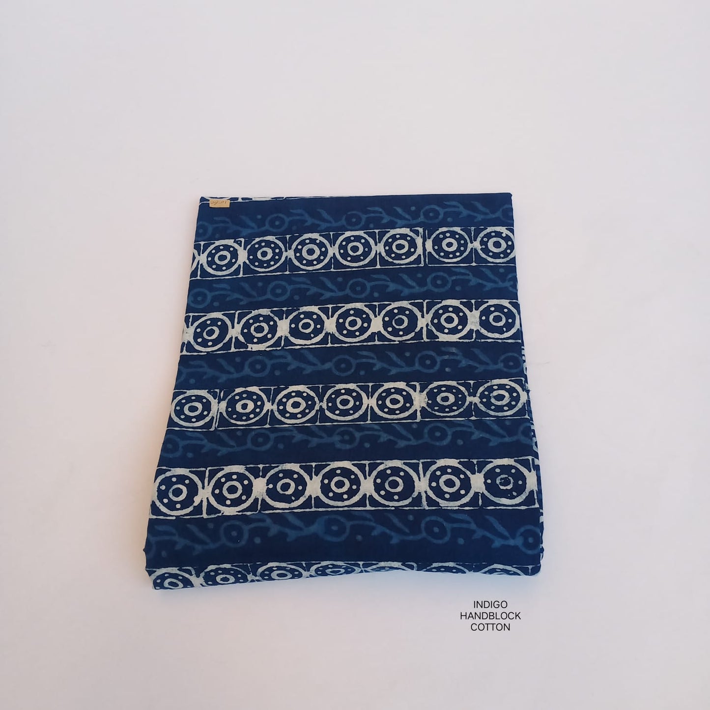 Indigo circle border dabu handblock cotton fabric, rhythmic circular border pattern in pure cotton