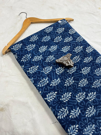 Indigo floral leaf Dabu handblock printed cotton fabric, natural dyed pure cotton for wholesale buyers
