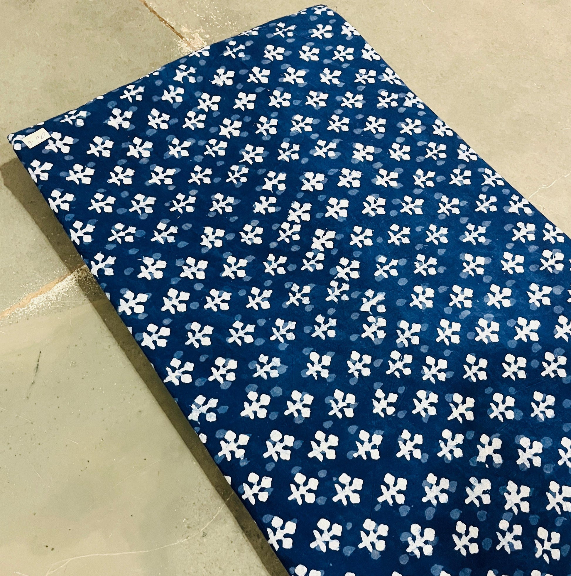 Indigo floral small butti Dabu handblock printed cotton fabric, traditional mud resist design