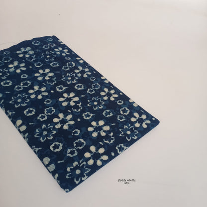 Indigo flower design dabu handblock cotton fabric, classic floral motif using natural dyes