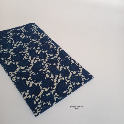 Indigo jaal leaf floral dabu handblock printed pure cotton fabric, layered botanical artisan pattern