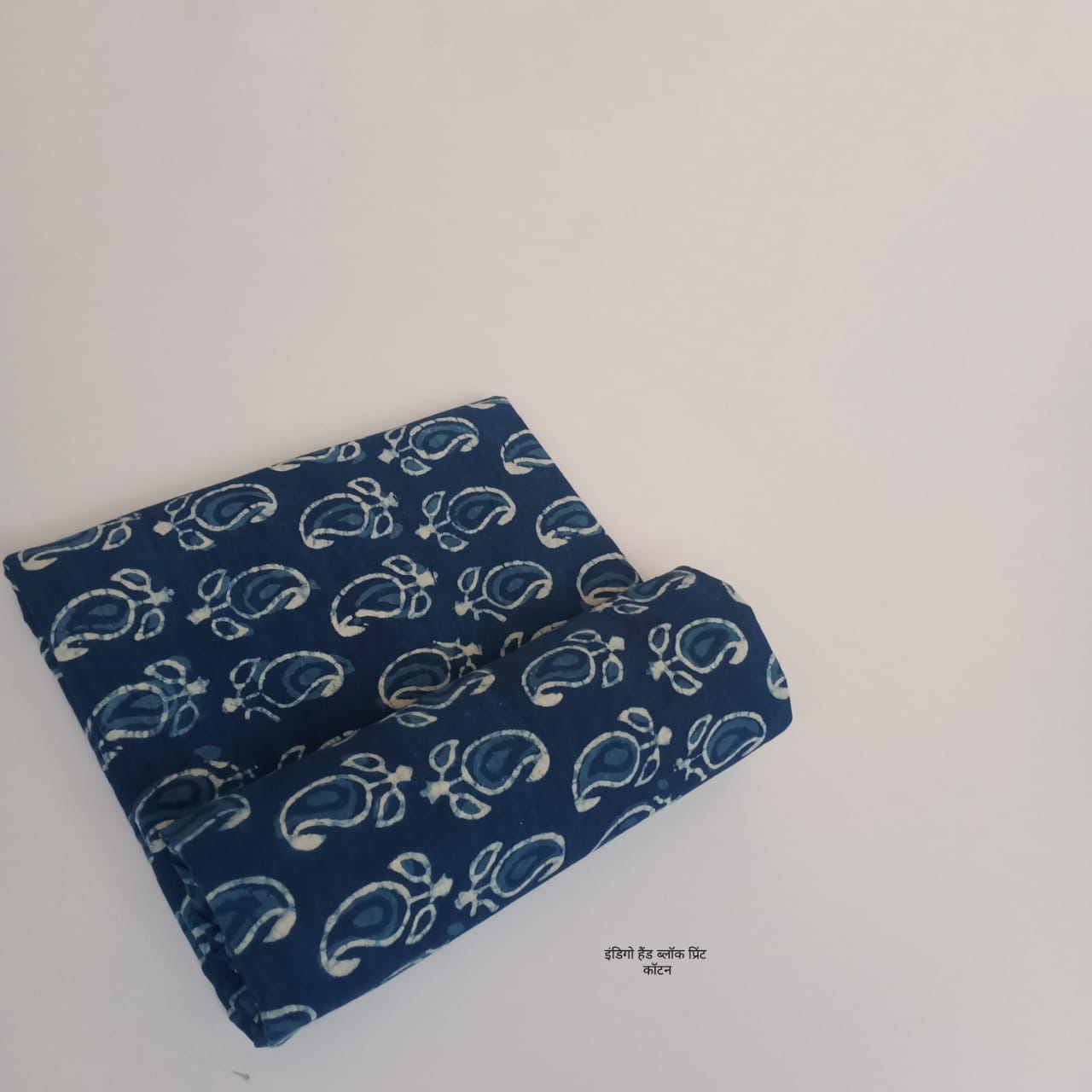 Indigo paisley butta all-over dabu handblock printed pure cotton fabric, dense traditional pattern