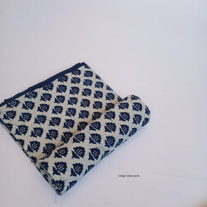 Indigo small butti jaal dabu handblock printed pure cotton fabric, subtle repeating artisan pattern