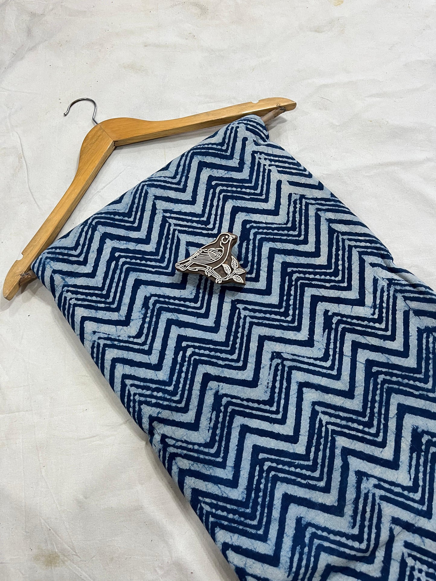 Indigo zig zag geometrical Dabu handblock printed pure cotton fabric for wholesale use