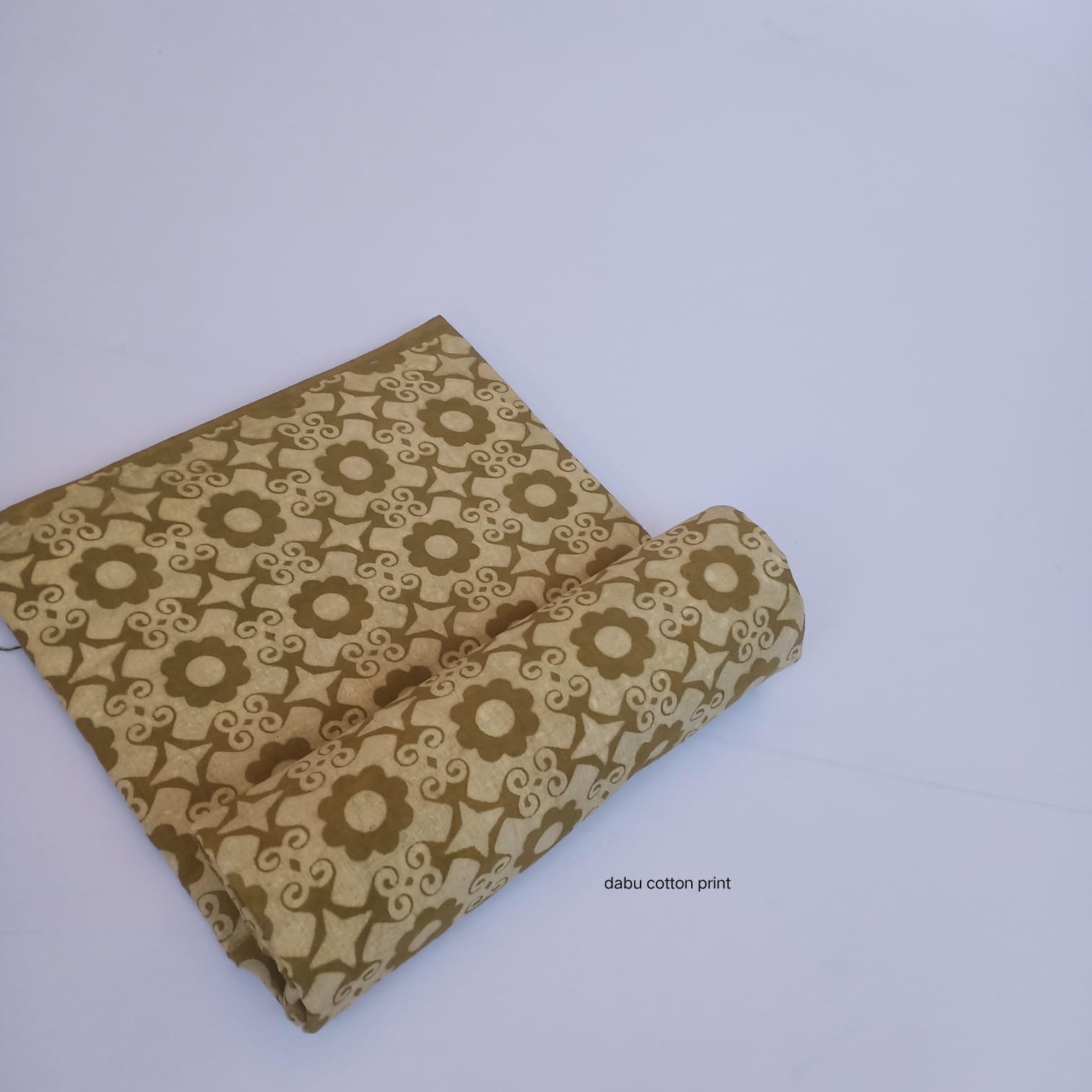 Mustard allover floral jaal Dabu handblock cotton fabric natural dye