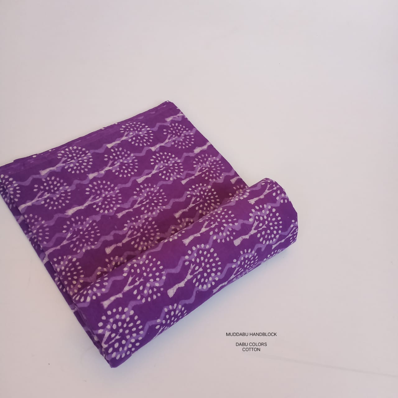 Purple floral butta tree motif Dabu handblock cotton fabric artisan made