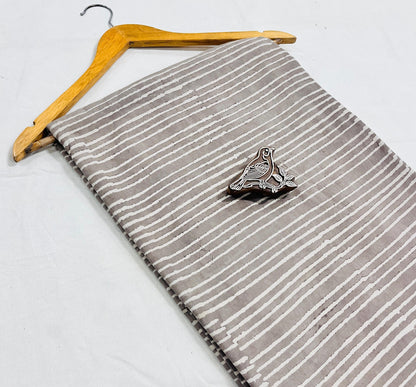 Grey pure cotton Dabu handblock printed fabric, handcrafted mud-resist textile for designers.