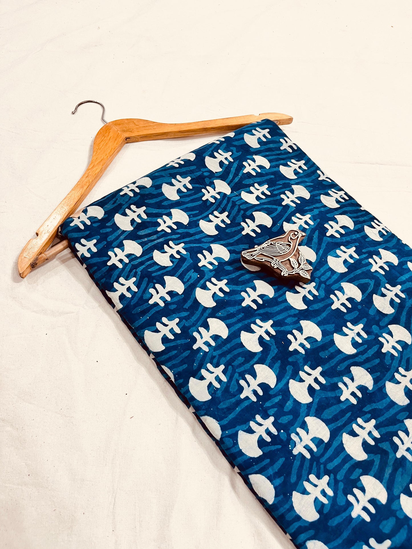 Indigo pure cotton Dabu handblock printed fabric, artisan mud-resist textile for wholesale sourcing.