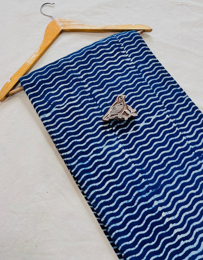 Indigo geometrical pure cotton Dabu handblock print fabric, resist-dyed artisan textile for bulk orders.