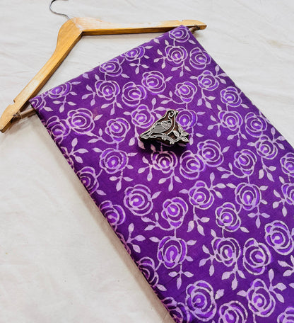 Purple pure cotton Dabu handblock print fabric, handcrafted mud-resist wholesale textile.
