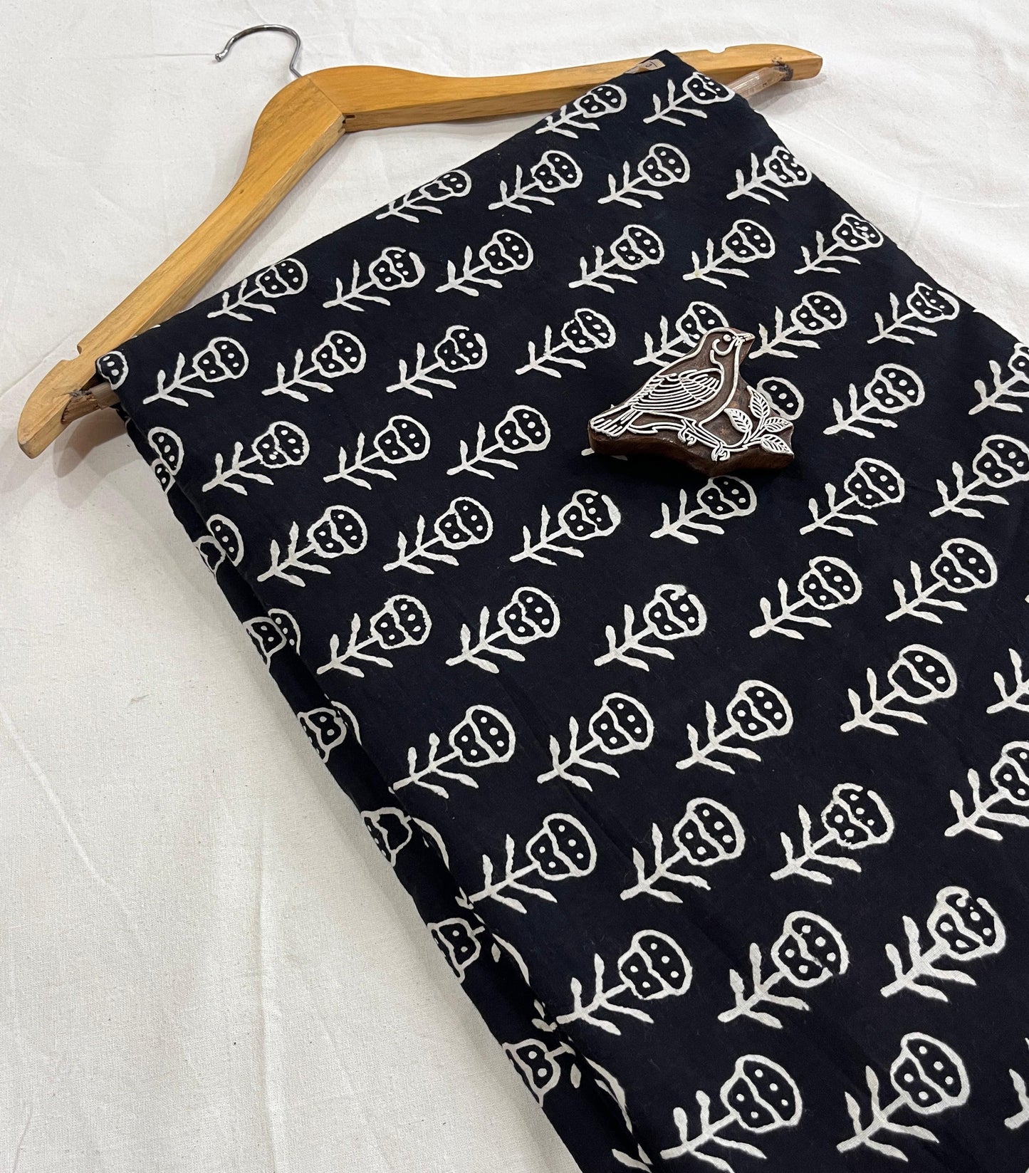 Wholesale Dabu Handblock Printed Cotton Fabric – Black Butti design, traditional handblock, high-quality fabric for B2B orders