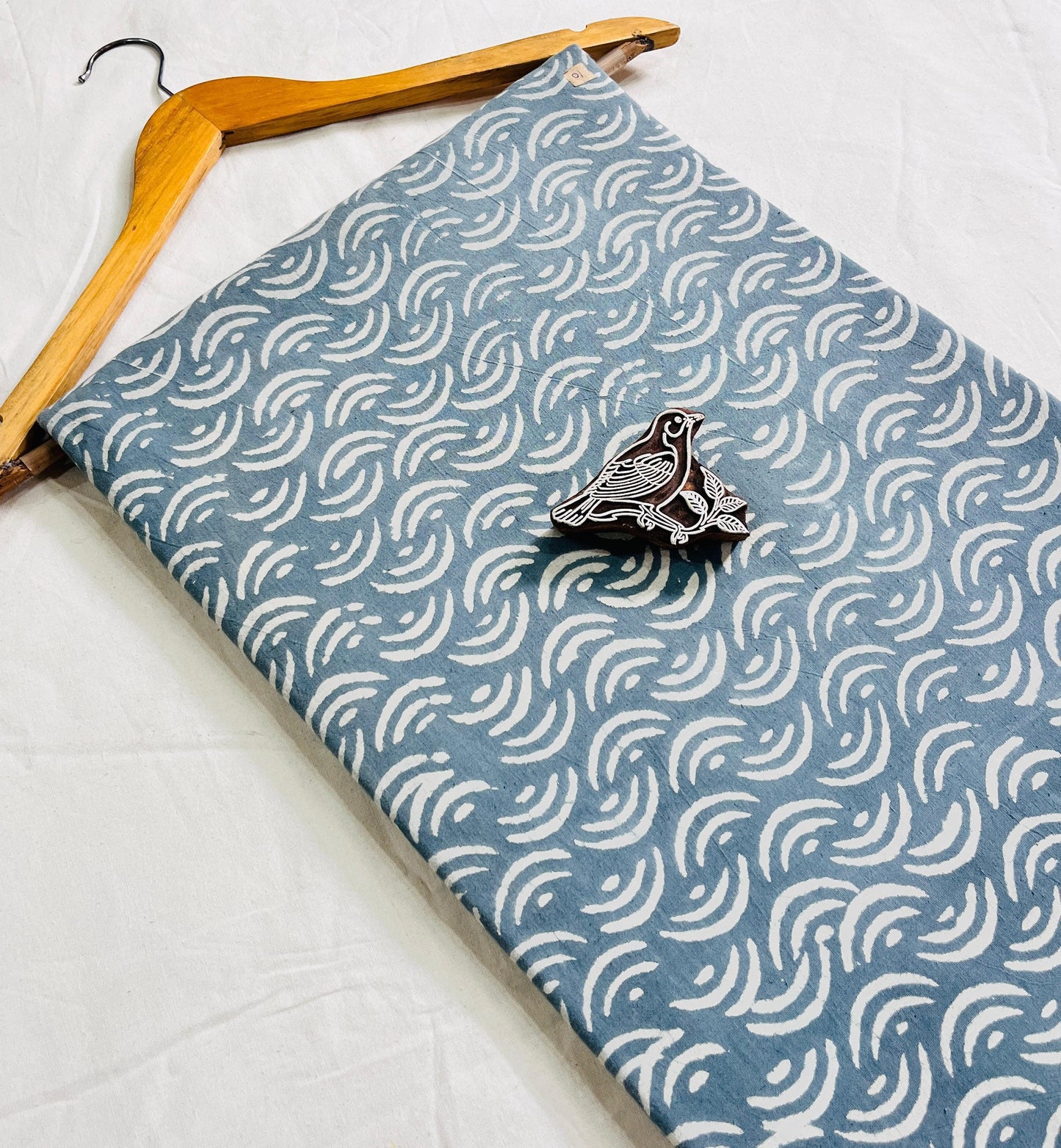 Wholesale Dabu Handblock Printed Cotton Fabric – Blue Abstract design, artisan-made, natural dyed, suitable for B2B orders