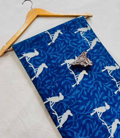 Wholesale Dabu Handblock Printed Cotton Fabric – Indigo Bird design, artisan-made, natural dyed, perfect for B2B buyers