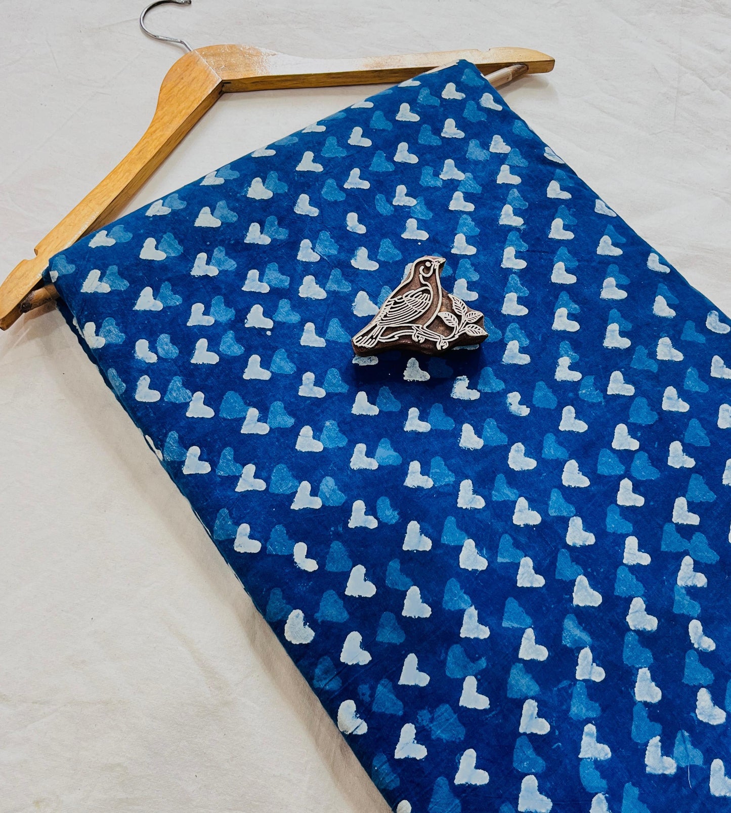 Wholesale Dabu Handblock Printed Cotton Fabric – Indigo Heart design, handmade, natural dyed, ideal for wholesalers and designers