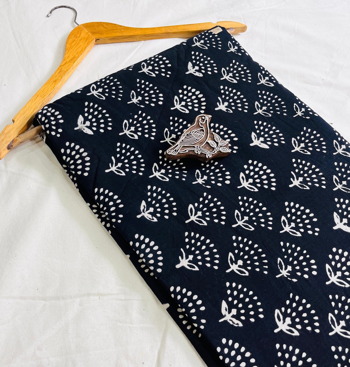 Wholesale Dabu Handblock Printed Cotton Fabric – Navy Blue Floral design, natural dyed, B2B fabric for boutiques and designers