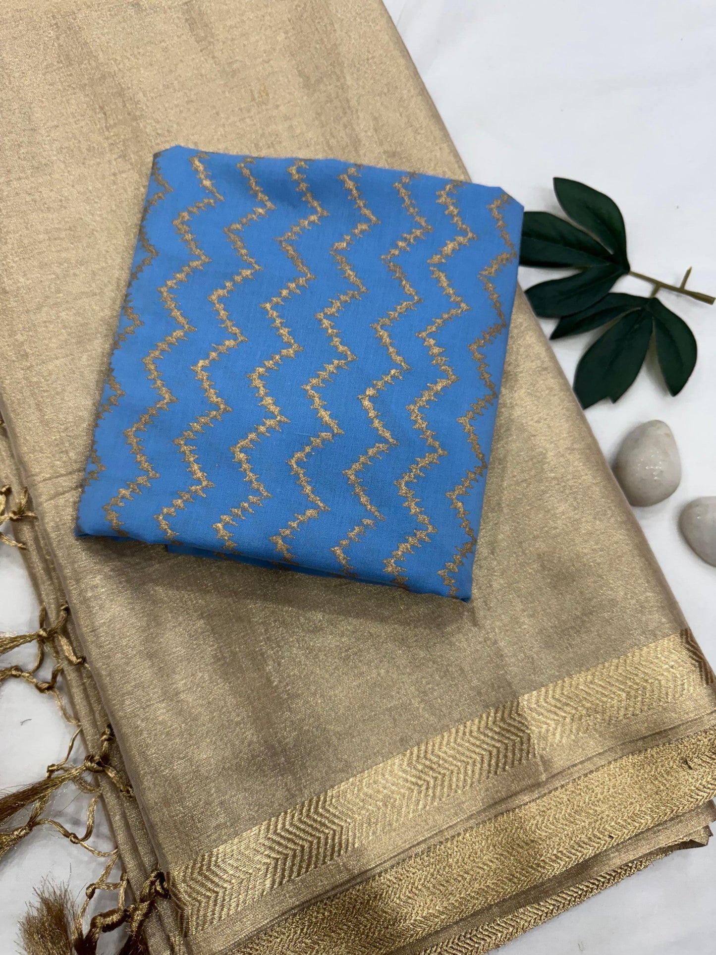 Gold Tissue Saree with Blue Blouse Fabric – Wholesale Designer Saree for Boutiques & Retailers