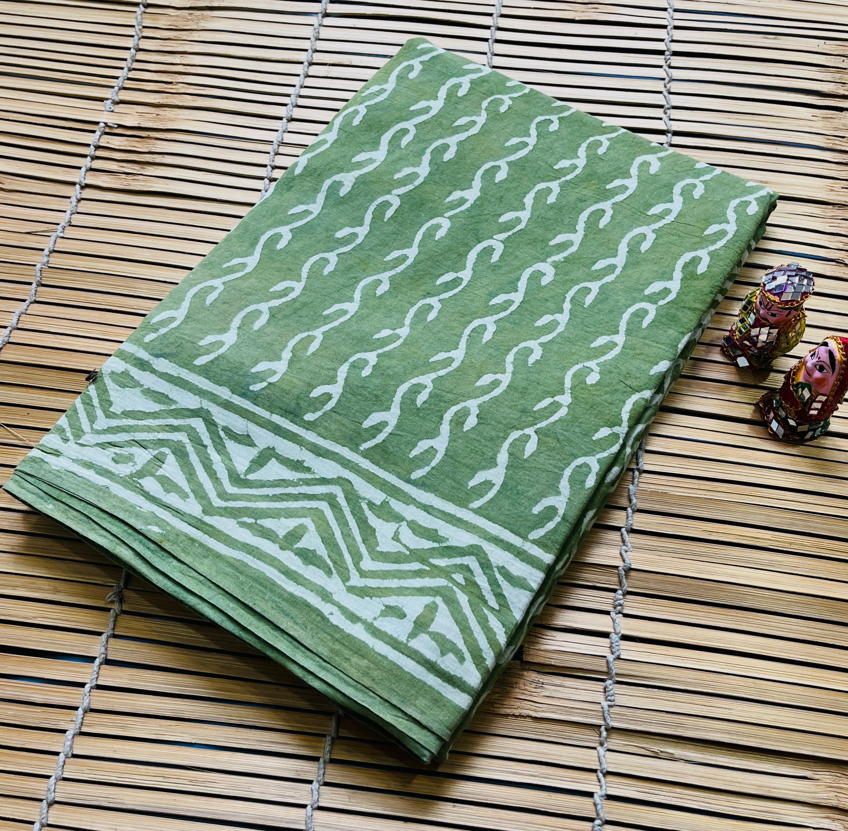 Green Motif Cotton Mul Handblock Saree – Traditional handcrafted wholesale saree for retailers
