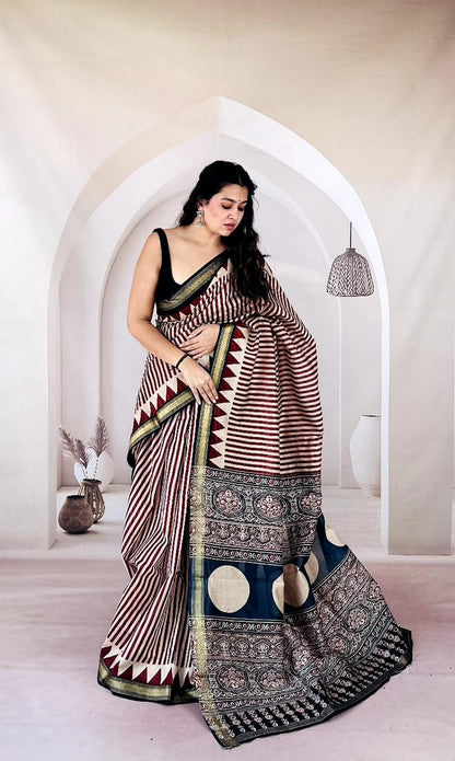 Green Maheshwari Silk Handblock Printed Saree with Paisley Design – Wholesale Silk Saree for Retailers