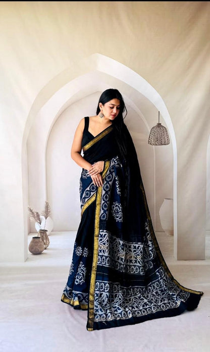 Grey Maheshwari Silk Handblock Printed Saree with Floral Jaal – Wholesale Designer Silk Saree