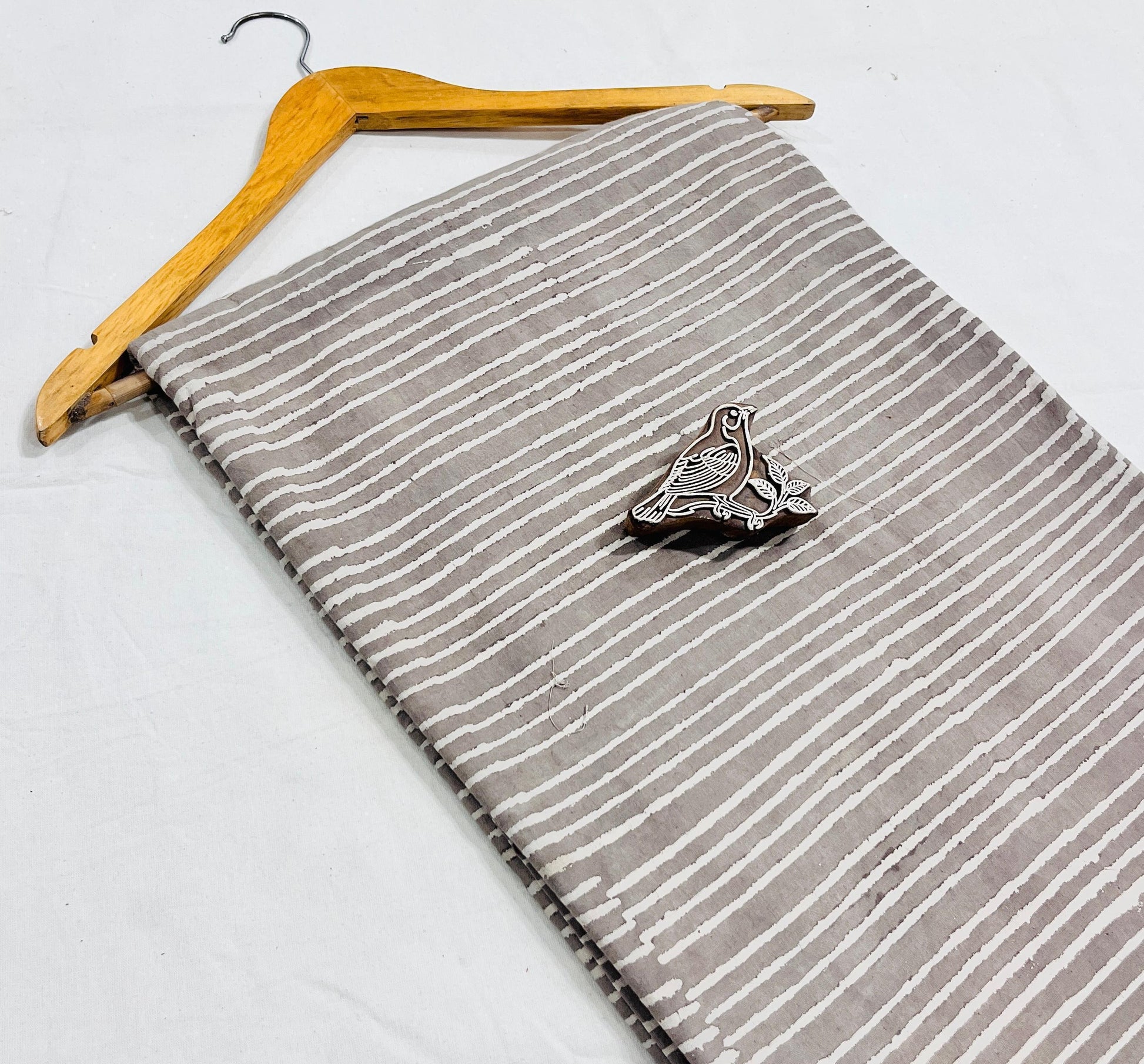 Grey stripes Dabu handblock cotton fabric, slow-made, wholesale for designers and retailers
