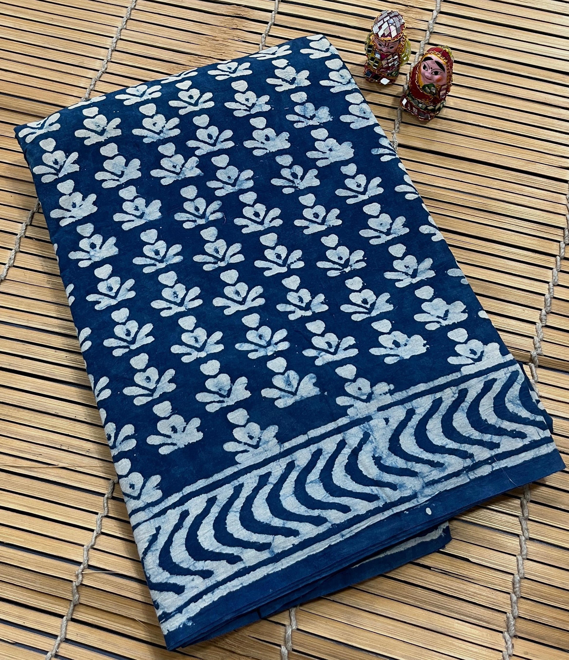 Indigo Buta Cotton Mul Handblock Saree – Premium wholesale saree handcrafted by Rajasthan artisans for boutiques and retailers