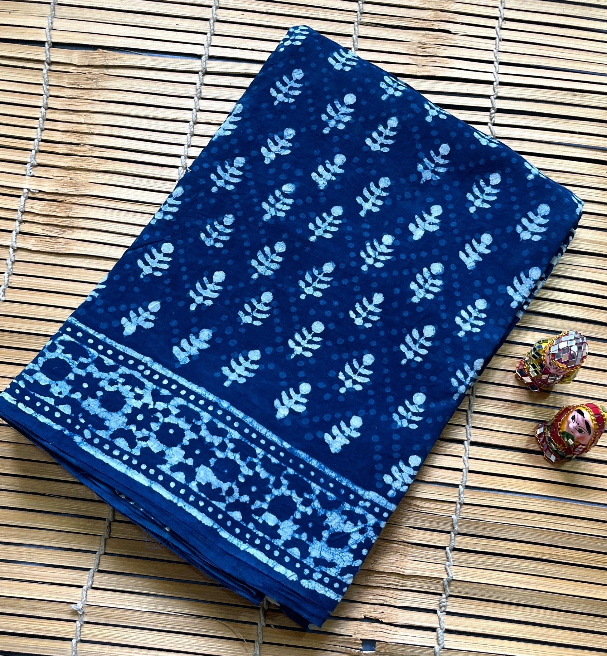 Indigo Butti Jaal Cotton Mul Handblock Saree – Handcrafted wholesale saree for retailers and boutiques