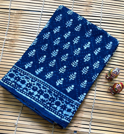 Indigo Butti Jaal Cotton Mul Handblock Saree – Handcrafted wholesale saree for retailers and boutiques