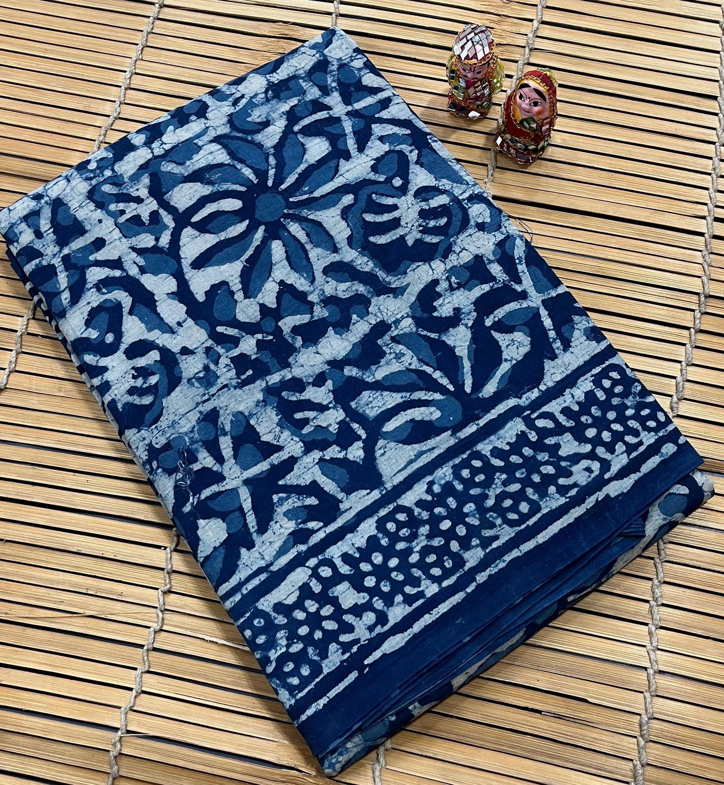 Indigo Floral Jaal Cotton Mul Handblock Saree – Traditional handblock printed wholesale saree for boutiques