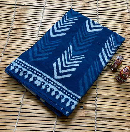 Indigo Geometrical Design Cotton Mul Handblock Saree – Handcrafted wholesale saree for retailers and boutiques