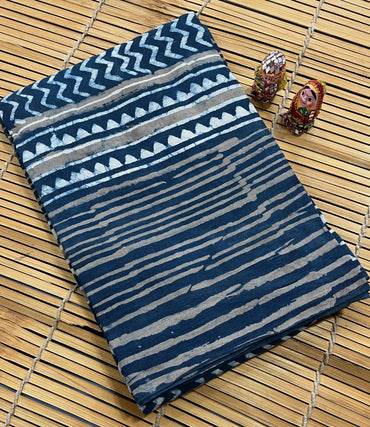 Indigo Geometrical Design Cotton Mul Handblock Saree – Premium wholesale saree for retailers, boutiques, and designers