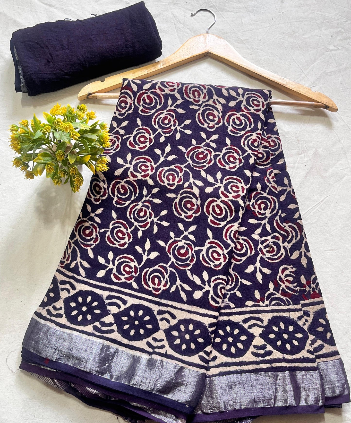 Indigo Rose Jaal Saree – Premium handblock cotton linen saree wholesale for retailers and boutiques