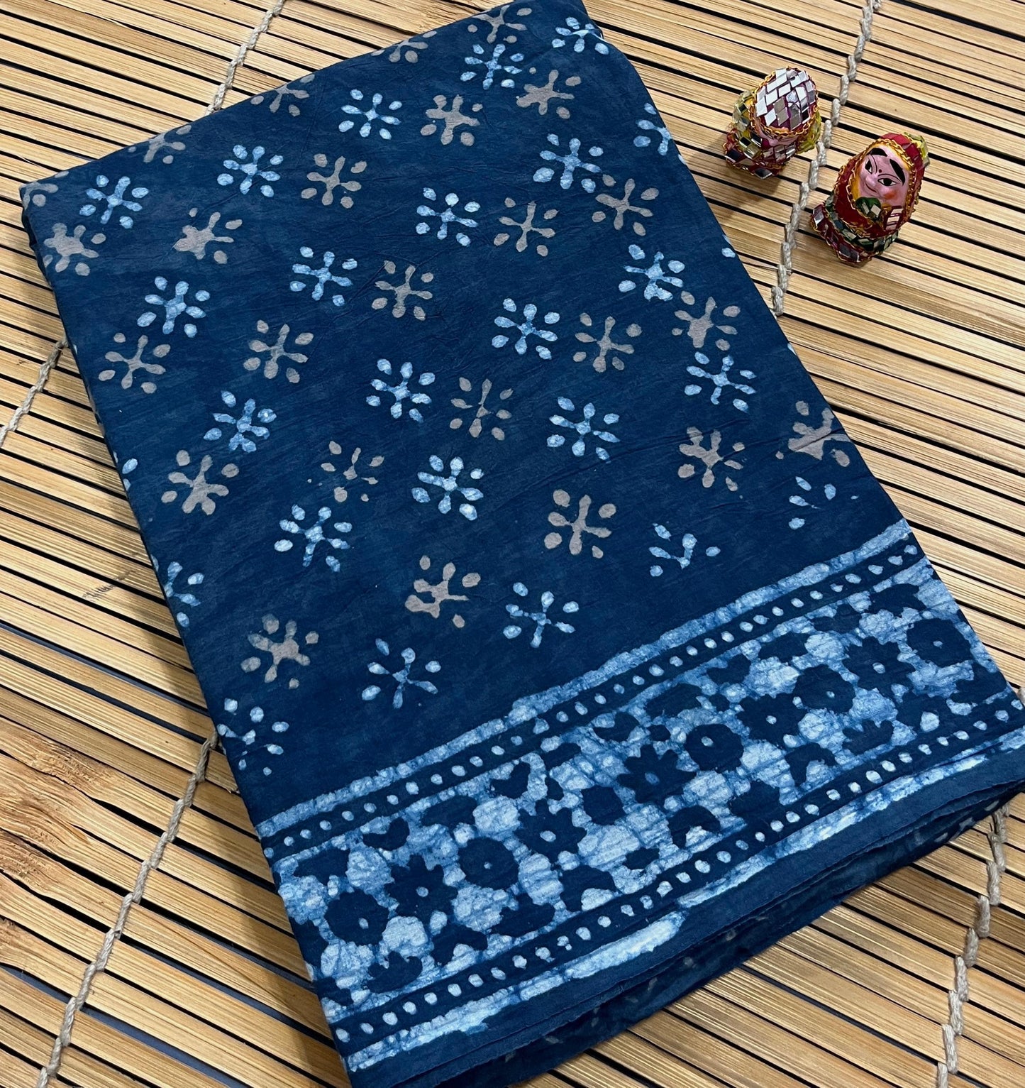 Indigo Small Butti Cotton Mul Handblock Saree – Wholesale handcrafted designer saree for boutiques and retailers by Fabtexs