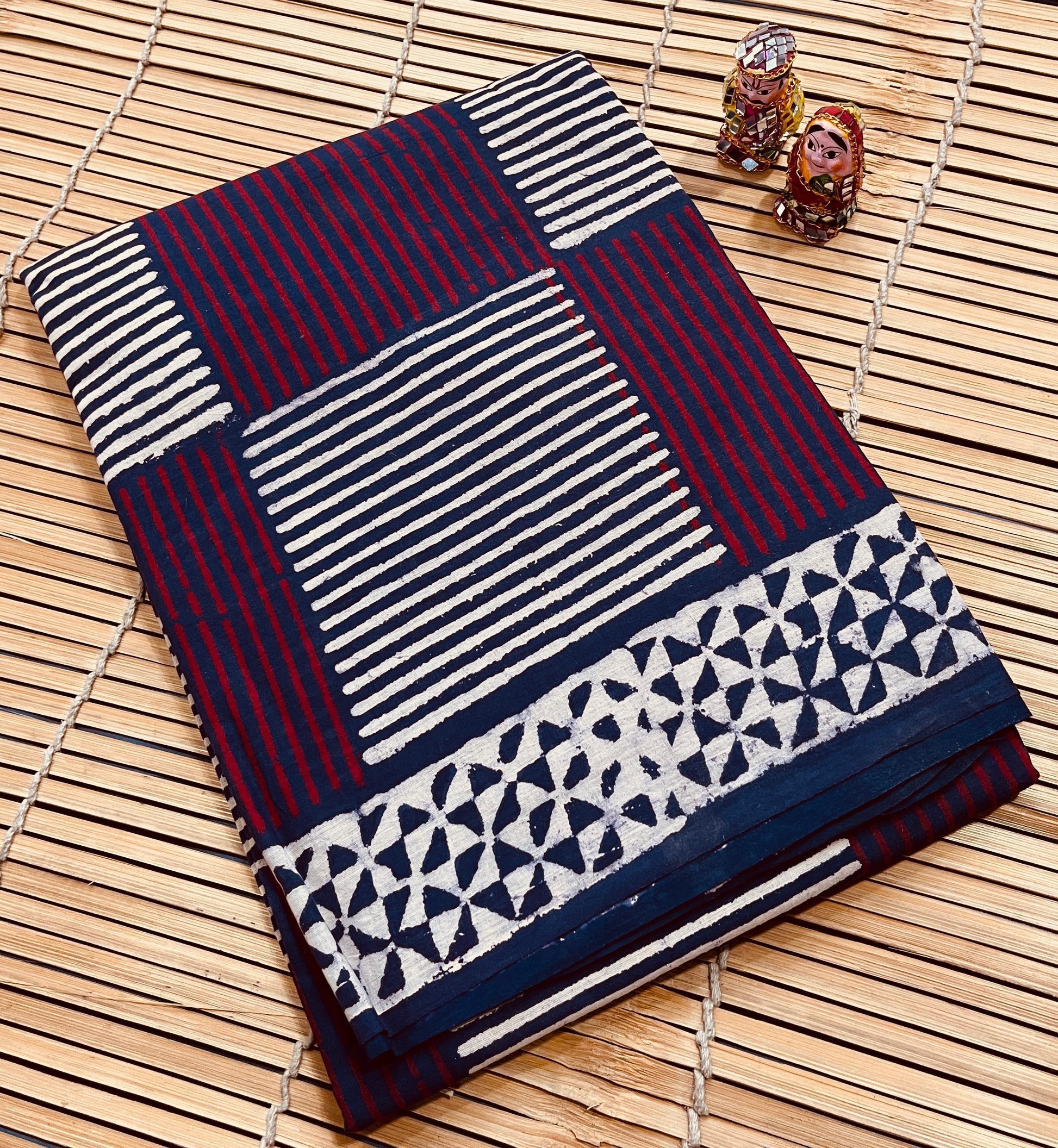 Indigo Stripes Cotton Mul Handblock Saree – Premium handmade saree wholesale for retailers and boutiques