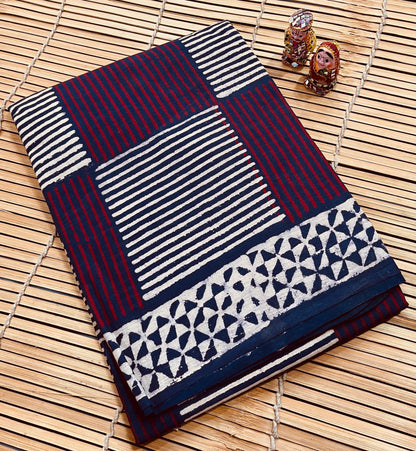 Indigo Stripes Cotton Mul Handblock Saree – Premium handmade saree wholesale for retailers and boutiques
