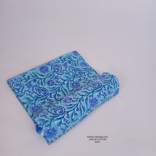 Sanganeri handblock printed cotton fabric – blue indigo floral design | Jaipur Sanganeri fabric wholesale supplier