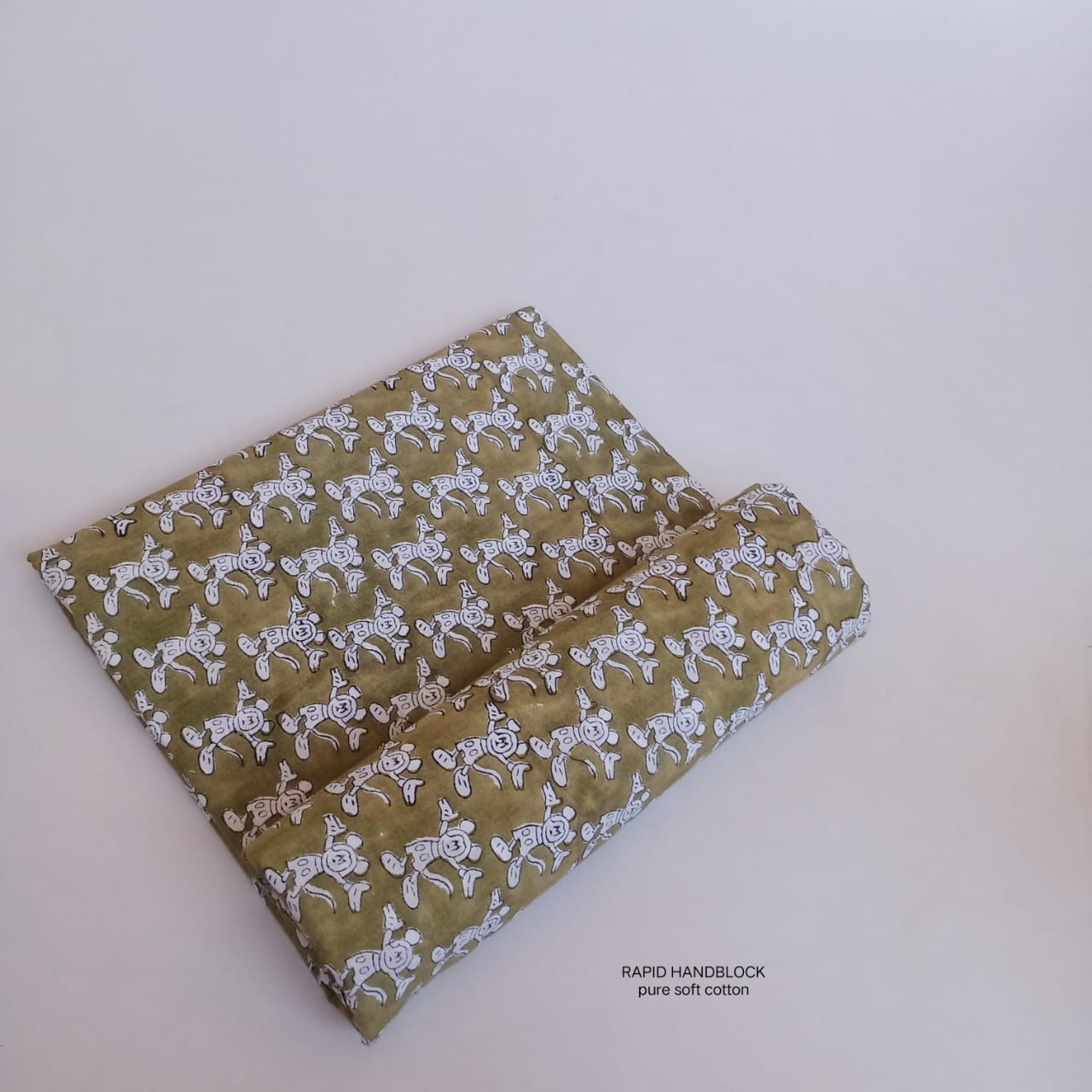 Brown mustard cartoon kids print pure cotton Jaipur Sanganeri handblock fabric wholesale by Fabtexs