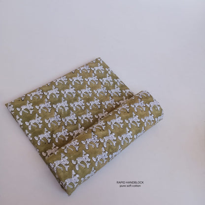 Brown mustard cartoon kids print pure cotton Jaipur Sanganeri handblock fabric wholesale by Fabtexs