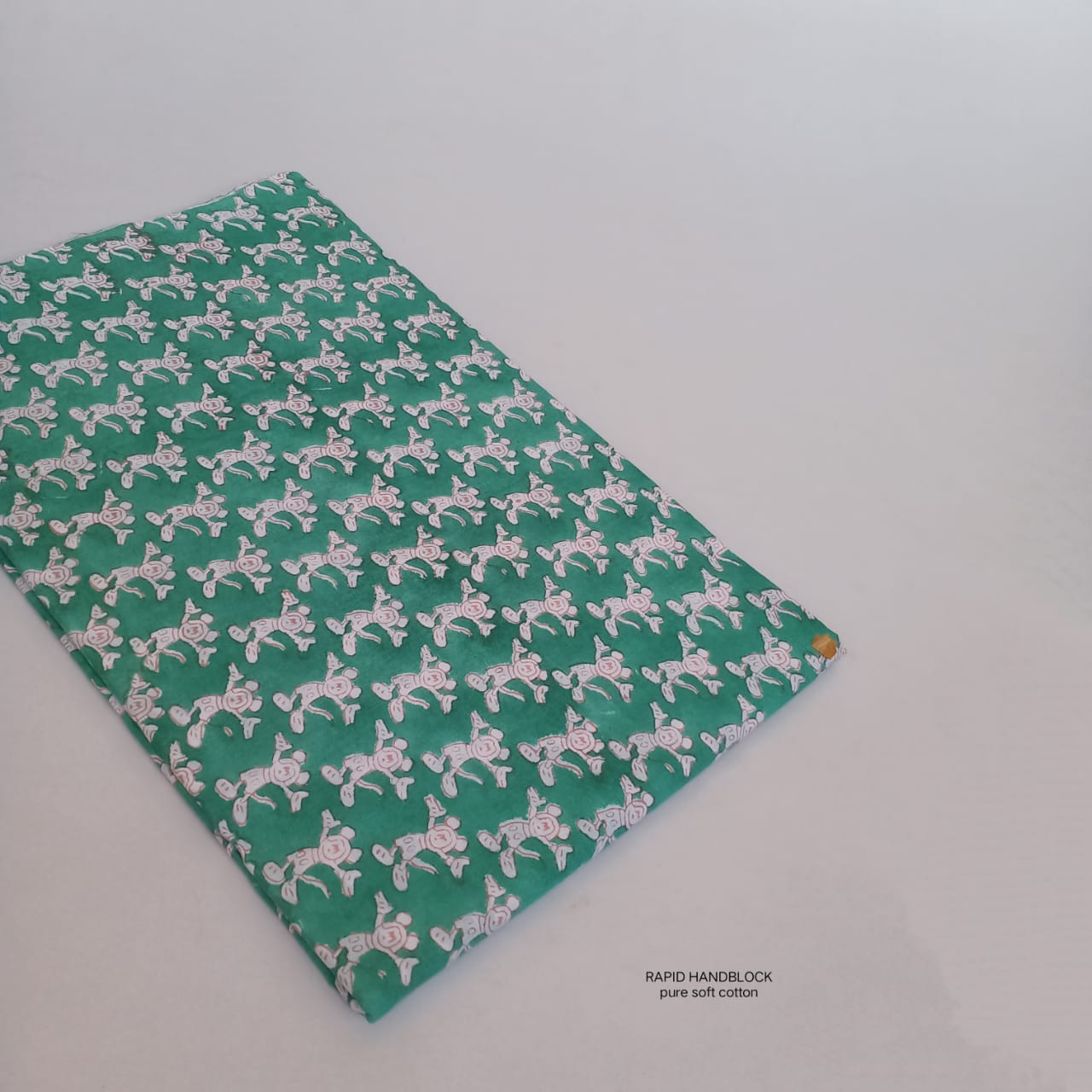 Green cartoon kids design Jaipur Sanganeri handblock printed cotton fabric wholesale Fabtexs