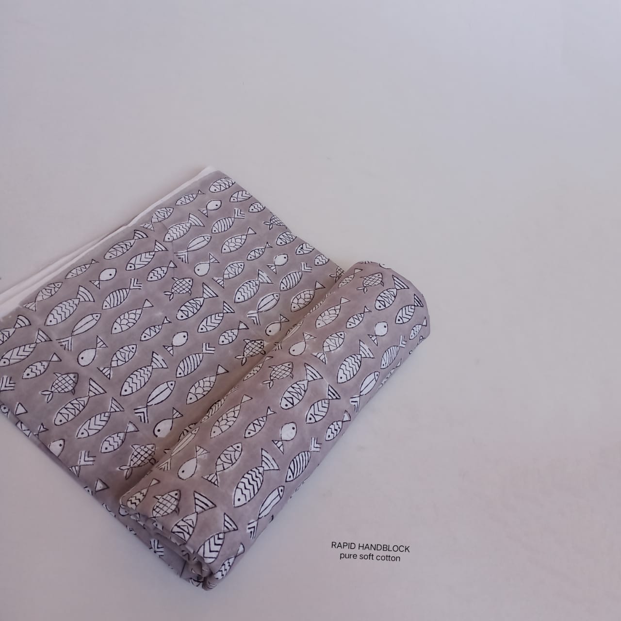 Grey fish kids design pure cotton Sanganeri handblock printed fabric wholesale by Fabtexs