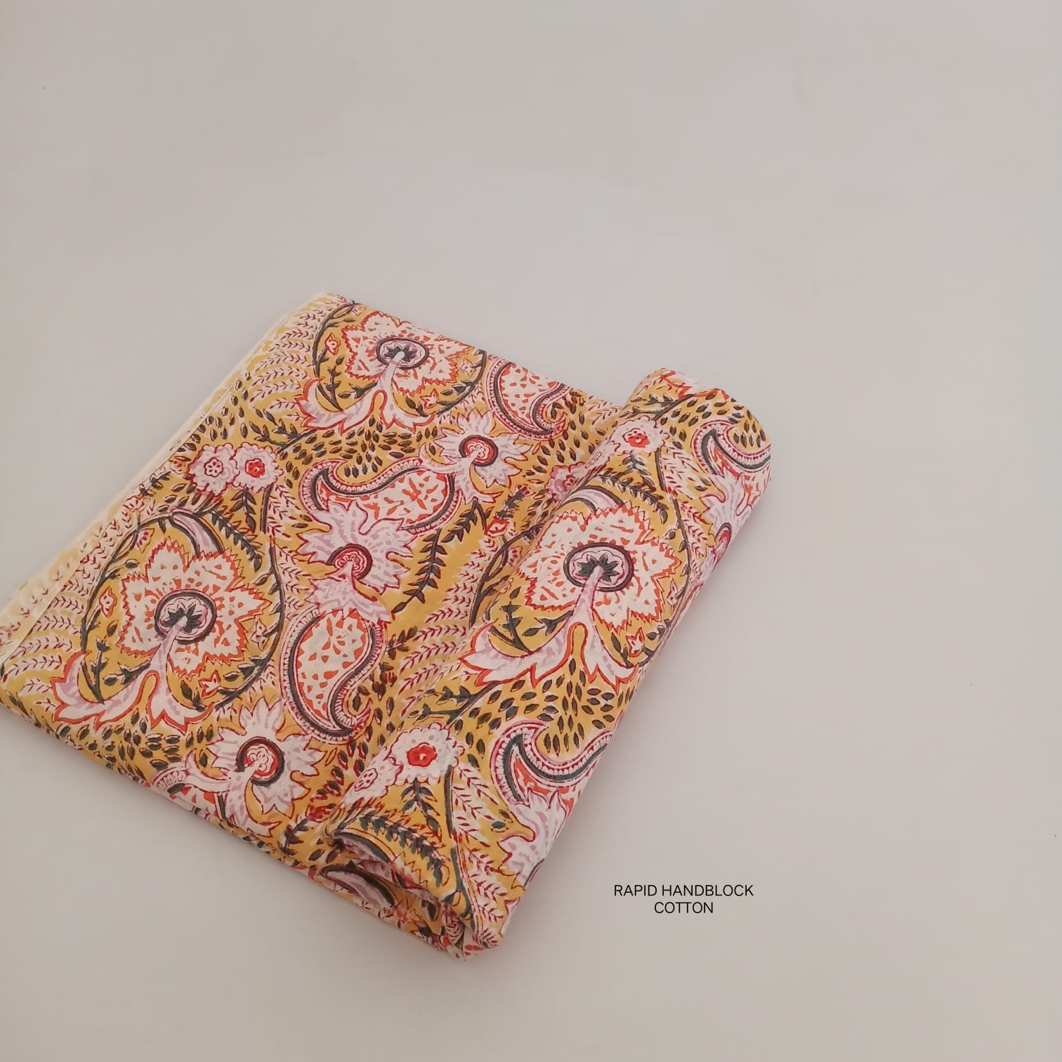 Sanganeri handblock printed cotton fabric – mustard jaal pattern | Jaipur Sanganeri fabric wholesale supplier