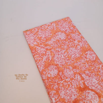 Sanganeri handblock printed cotton fabric – orange jaal floral pattern | Jaipur Sanganeri fabric wholesale supplier