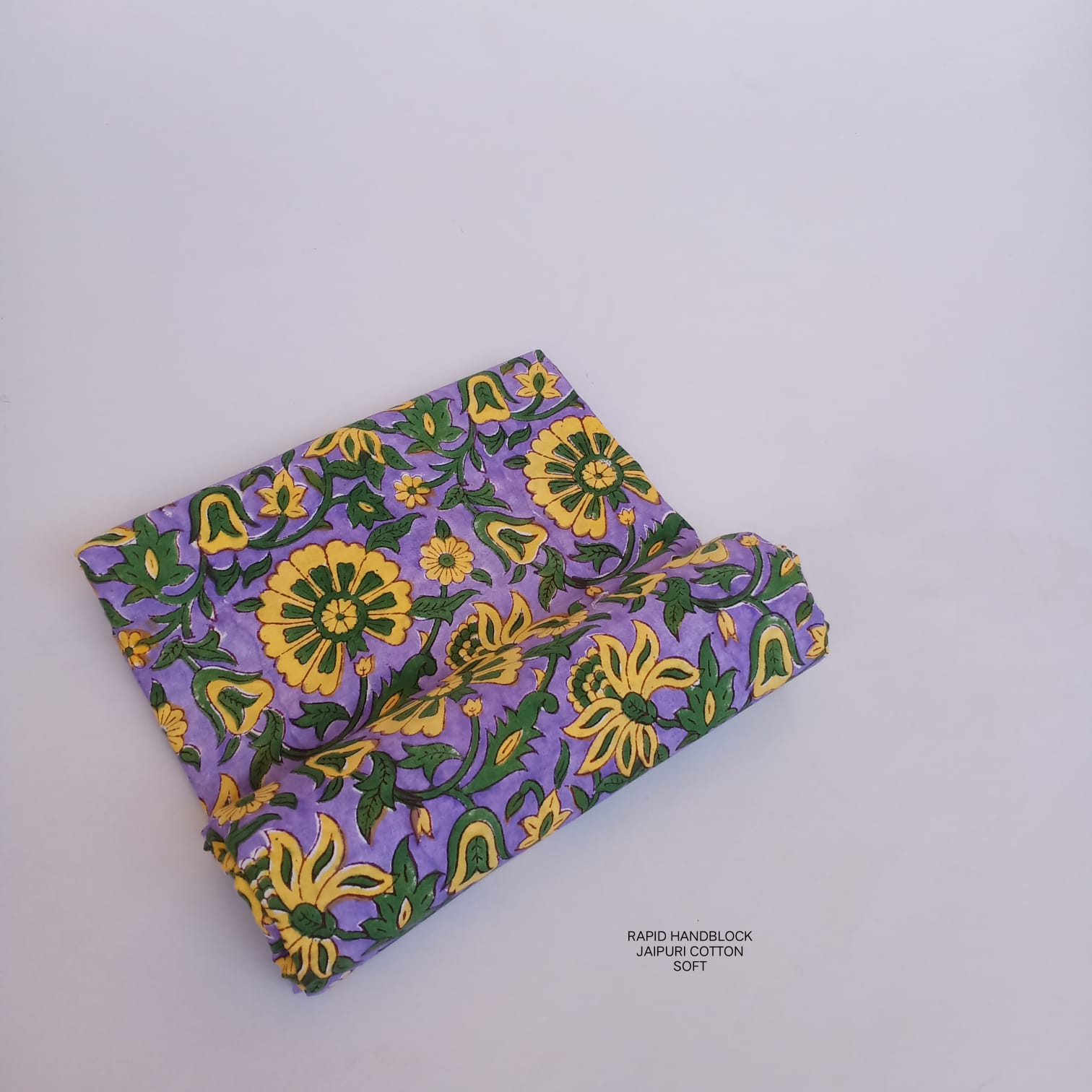 Sanganeri handblock printed cotton fabric – purple green floral print | Jaipur Sanganeri fabric wholesale supplier