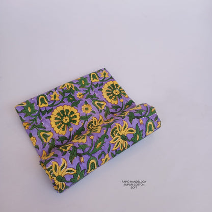 Sanganeri handblock printed cotton fabric – purple green floral print | Jaipur Sanganeri fabric wholesale supplier