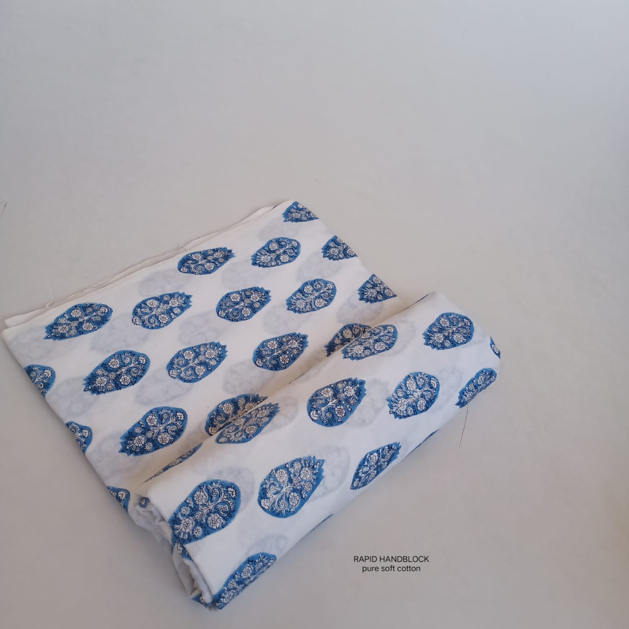 White blue floral butta Jaipur Sanganeri handblock printed cotton fabric wholesale Fabtexs
