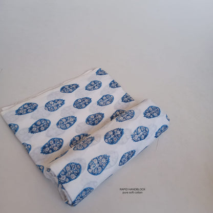 White blue floral butta Jaipur Sanganeri handblock printed cotton fabric wholesale Fabtexs