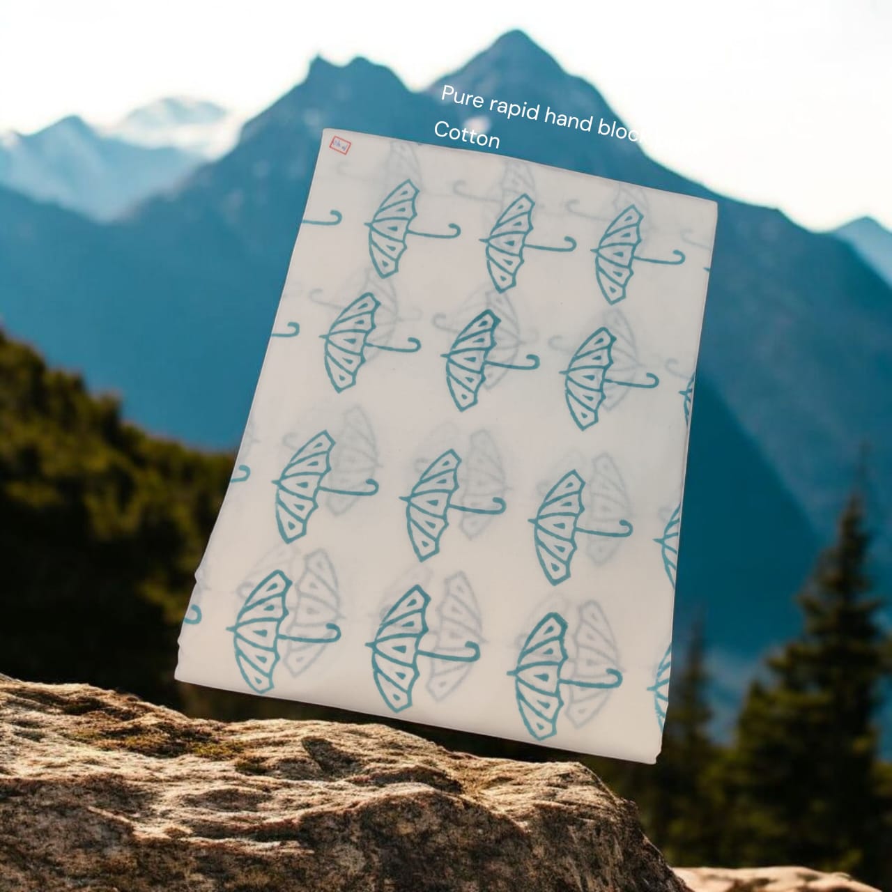 White blue umbrella butta Jaipur Sanganeri handblock cotton fabric wholesale Fabtexs