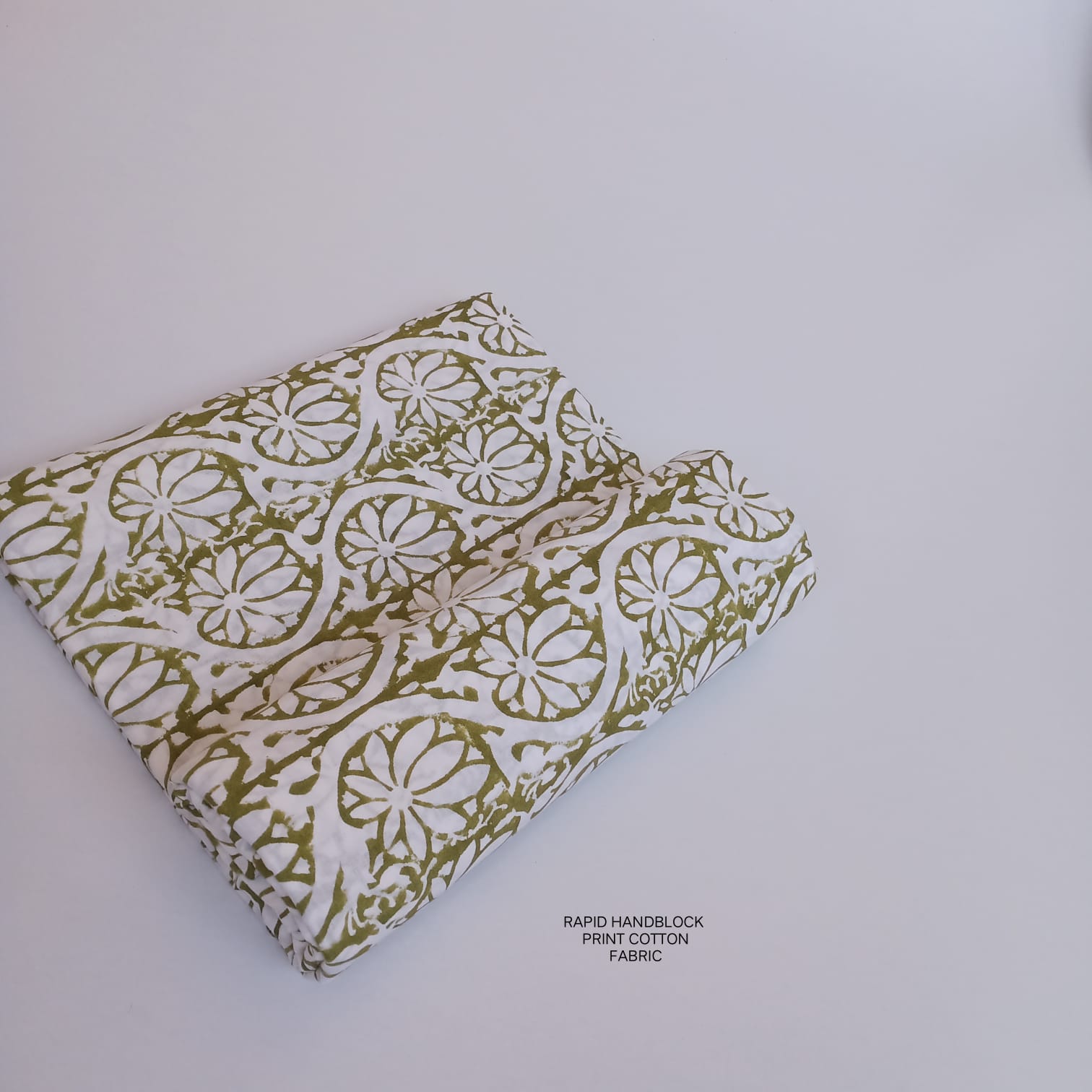 Jaipur Sanganeri handblock printed cotton fabric wholesale in white green print